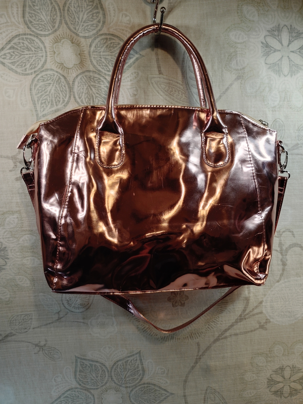 Metallic Rose Gold Crossbody Tote Bag - Women's Shoulder Bag